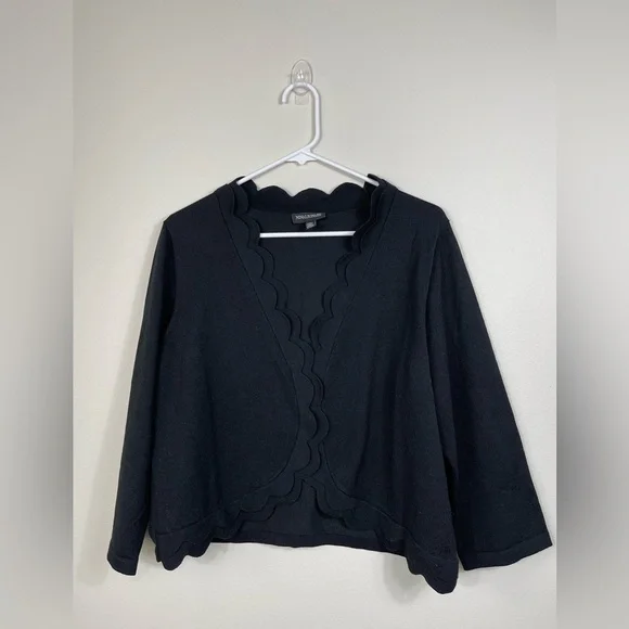 Nina Leonard Scallop Hem Bolero Black Cardigan Women's Event Classic Size 1X - Picture 1 of 13